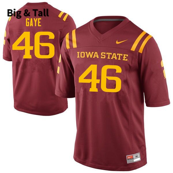 Iowa State Cyclones Men's #46 Answer Gaye Nike NCAA Authentic Cardinal Big & Tall College Stitched Football Jersey JP42C10OI